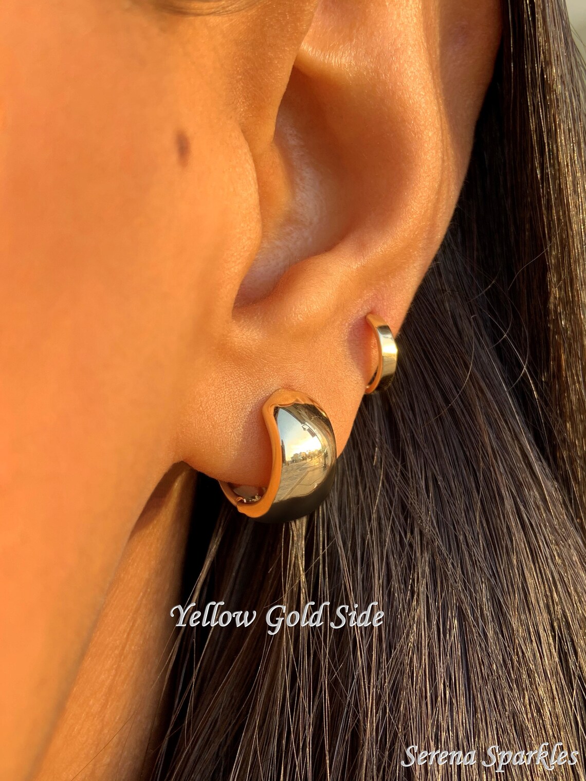 10K Solid Gold Chunky Huggie Earrings Real Gold Simple Plain Etsy