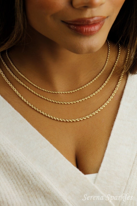 10k Real Gold Rope Chain Necklace, Gold Twisted Necklace