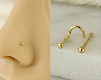 14k Solid Gold Ball Nose Stud, 20G Solid Gold Nose Stud, Gold U Shape Nose Stud, 20 Gauge Gold Nose Stud, Tiny Nose Stud, Simple Nose Stud