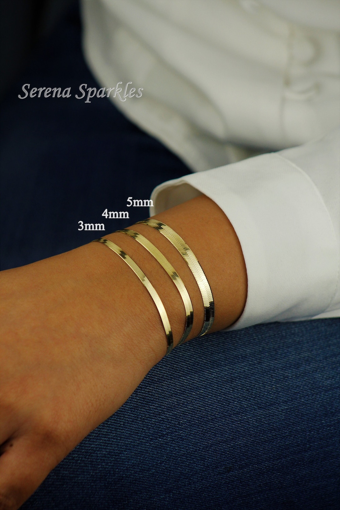 10K Solid Gold Herringbone Chain Bracelet Made in Italy, Real Gold Snake Chain Bracelet 3mm, 4mm