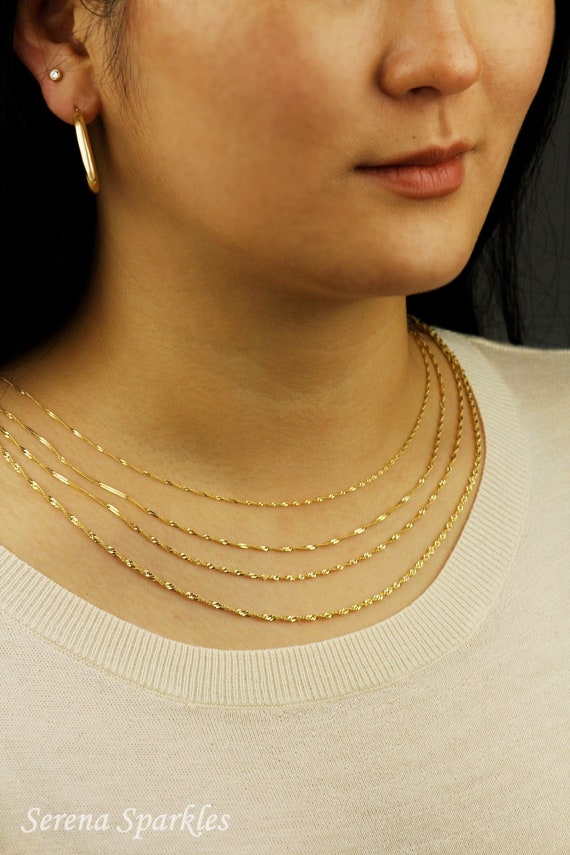10k Solid Gold Twisted Chain Necklace, Real Gold Singapore Chain Made in  Italy, Stackable Singapore Rope Chain, Dainty Chain for Women -  Canada