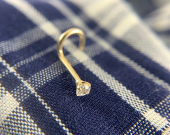 14k Solid Gold Nose Stud, U-shaped gold nose stud, CZ Nose Stud, White Gold Nose Pin, CZ Diamond Gold Nose Stud, Prong set Nose stud,