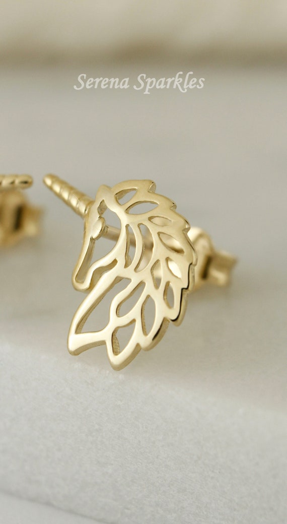 Gold unicorn stud earrings new arrivals