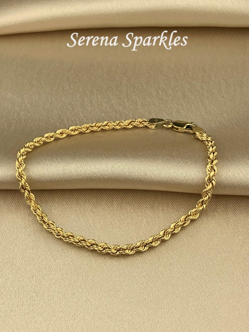 10k Real Gold Rope Chain Bracelet Twisted Real Gold Chain Etsy