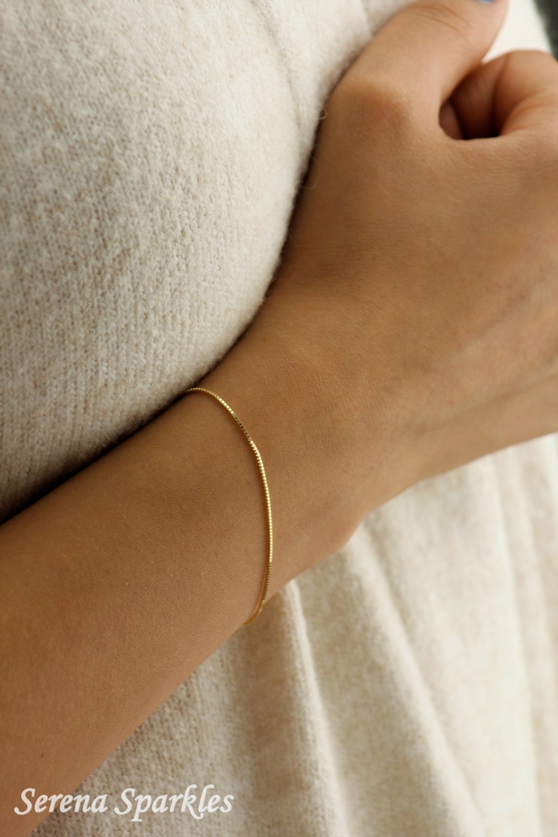 10k Solid Gold Box Chain Bracelet, Box Gold Chain Bracelet, Dainty Gold Bracelet, Layering Gold Bracelet, Stackable Gold Bracelet for Women image 7