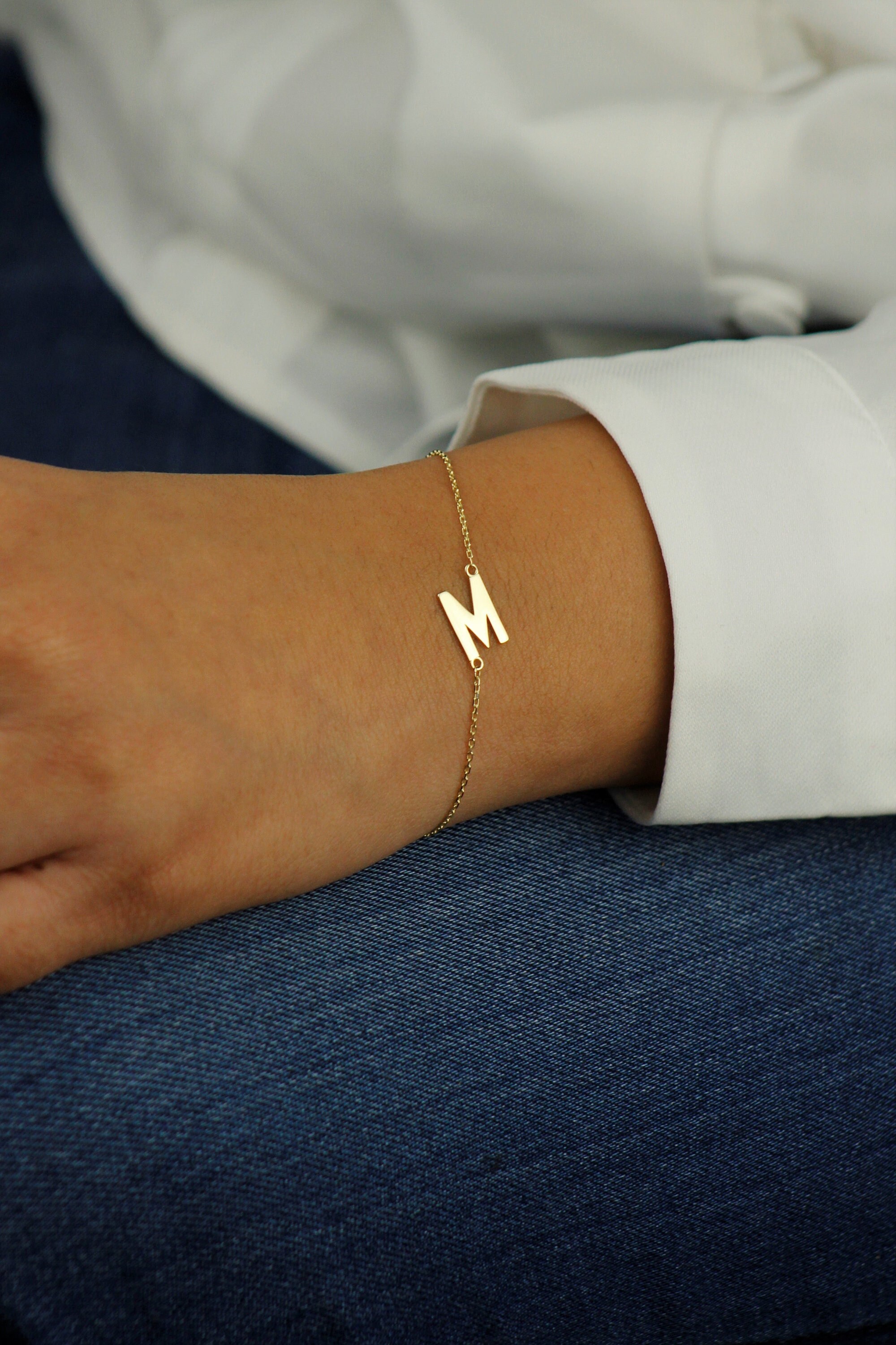 10k Solid Gold Initial Bracelet Real Gold Personalized 