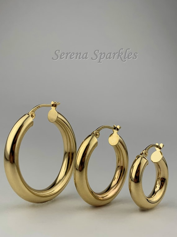 14K Gold Thick Hoop Earrings