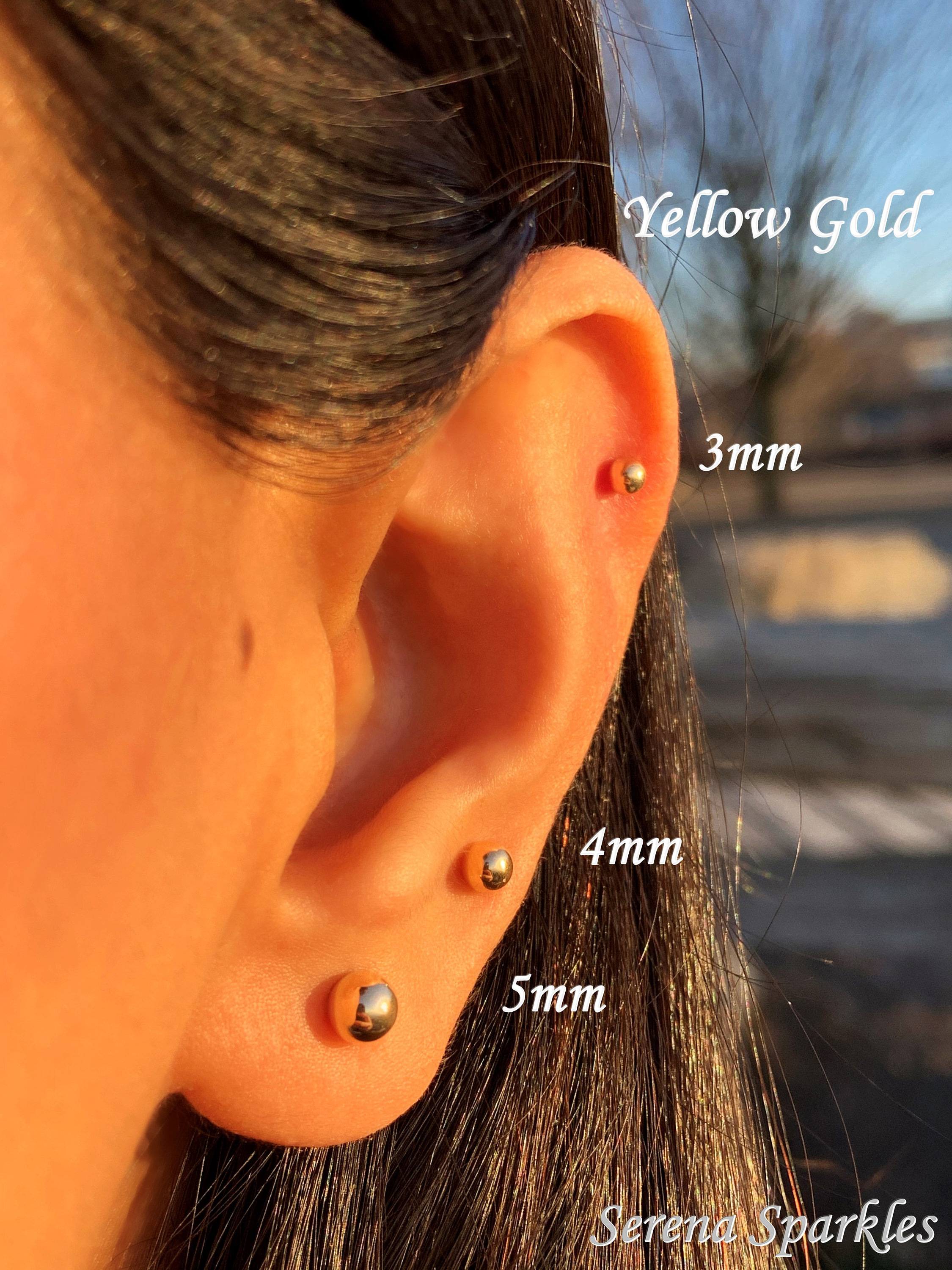 14k Solid Gold Ball Ear Stud Earrings Plain Real Gold Etsy UK