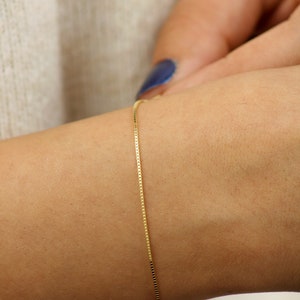 10k Solid Gold Box Chain Bracelet, Box Gold Chain Bracelet, Dainty Gold Bracelet, Layering Gold Bracelet, Stackable Gold Bracelet for Women image 2