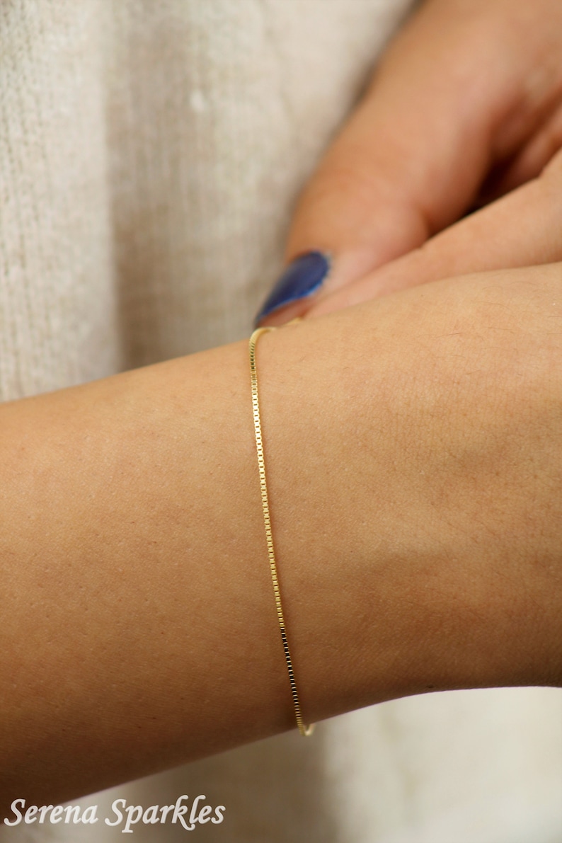 10k Solid Gold Box Chain Bracelet, Box Gold Chain Bracelet, Dainty Gold Bracelet, Layering Gold Bracelet, Stackable Gold Bracelet for Women image 2