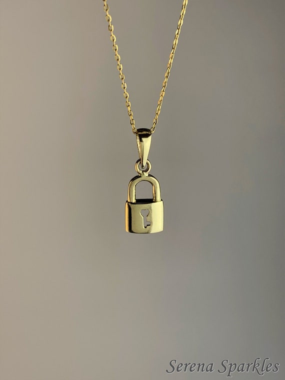 Dainty Lock & Key Necklace - Gold Finish Charm Necklace - Shop