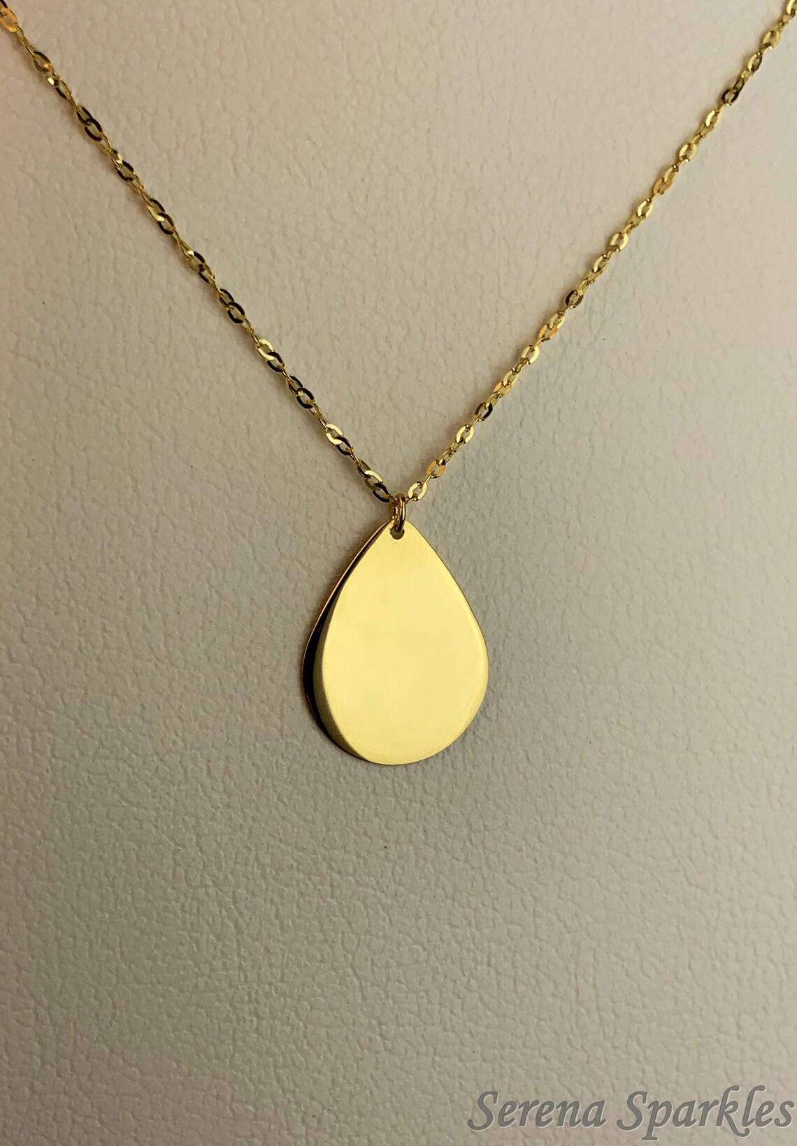 10k Solid Gold Engravable Pear Shape Tear Necklace Pendant Etsy