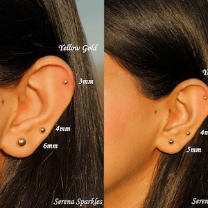 14k Solid Gold Ball Ear Stud Earrings, Plain Real Gold Minimalist ...