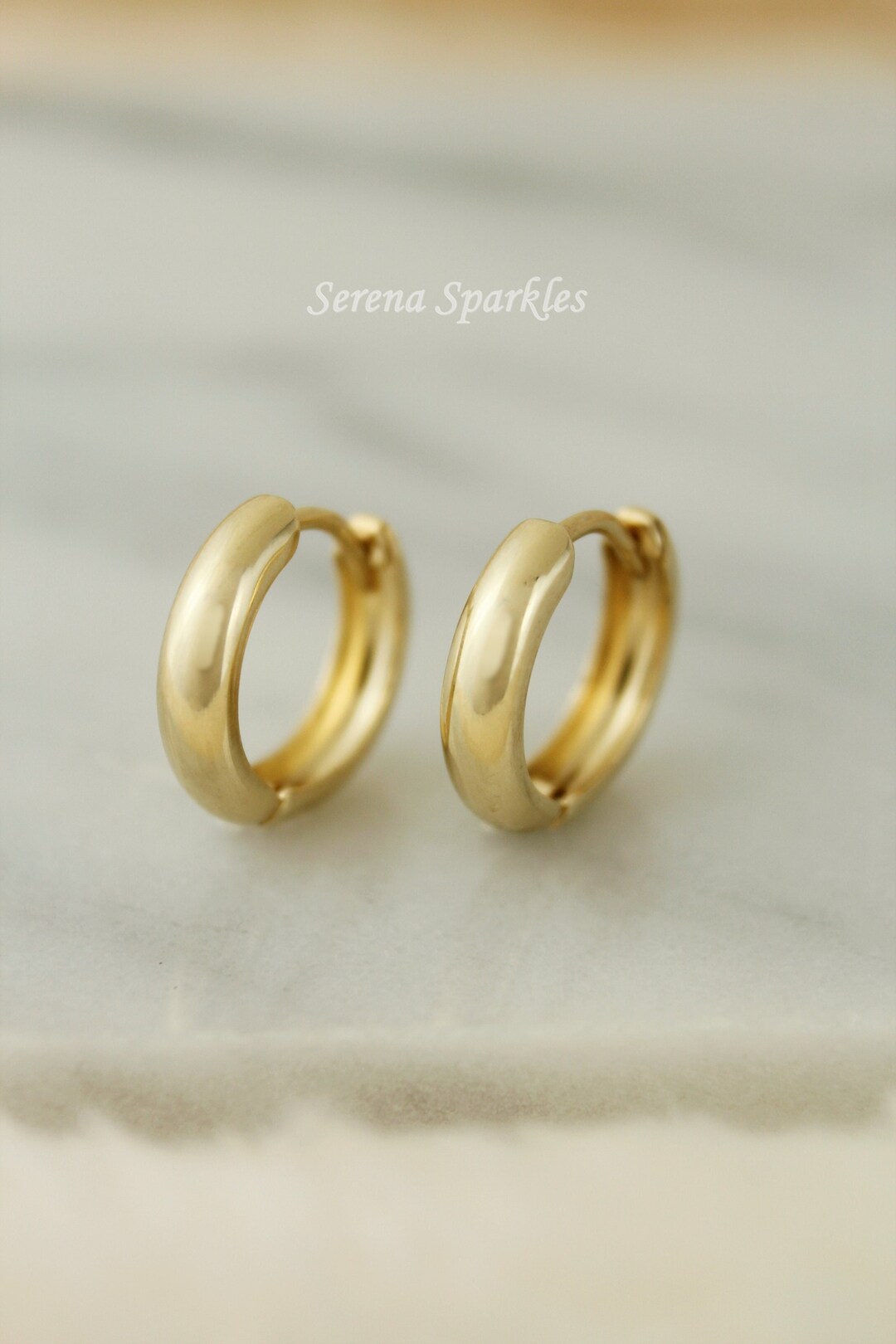 10k Solid Gold Small Huggie Hoop Earrings, Real Gold Plain Huggie Hoops, Thin Gold Hoops, Dainty