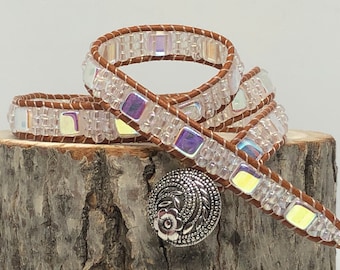 Leather Wrap Bracelet|Beaded Wrap Bracelet|Adjustable Bracelet|Handmade Jewelry