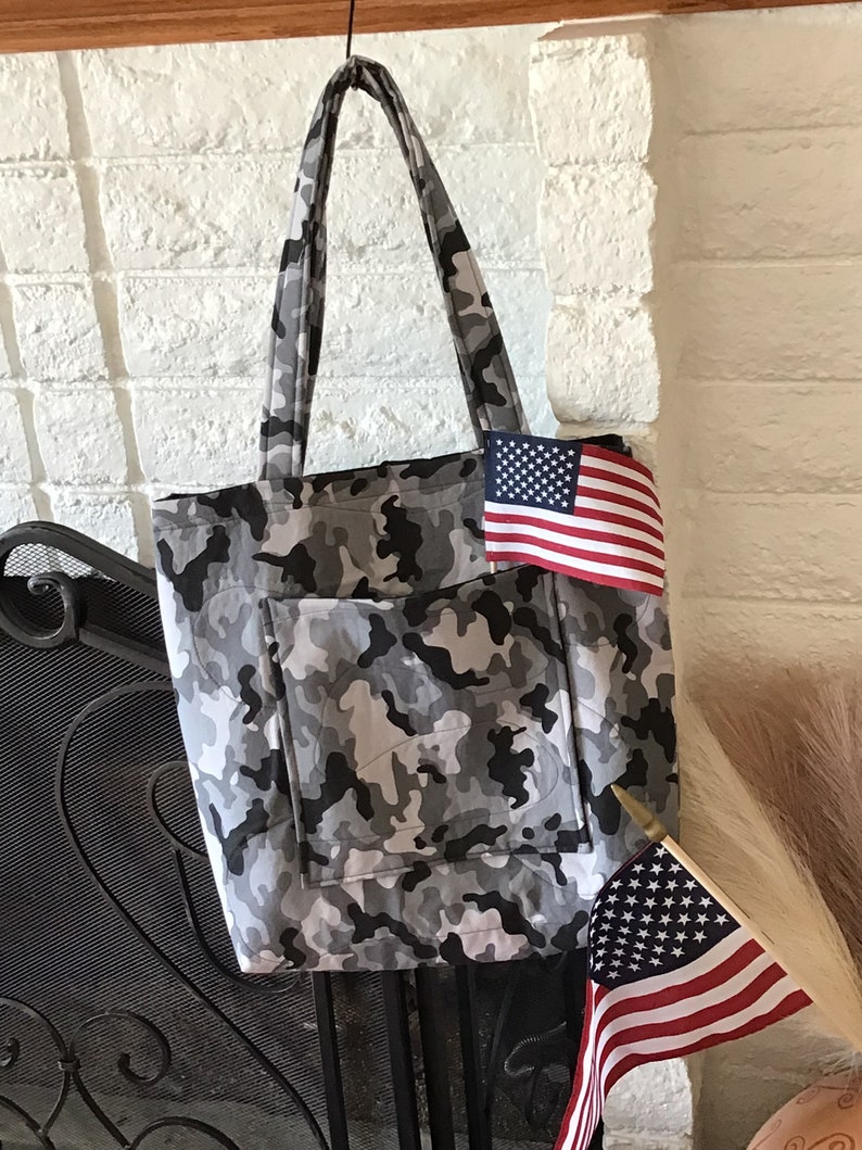 Military Inspired Large Sized Camouflage Tote, Military Spouse Black