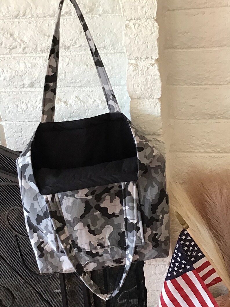 Military Inspired Large Sized Camouflage Tote, Military Spouse Black and Gray Camo Purse