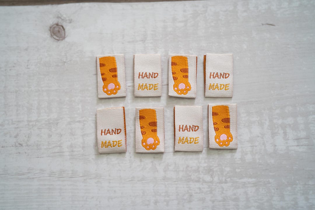 Orange Cat Paw Woven Labels for Handmade Items | Sewist Gift, Pack of 8 ...