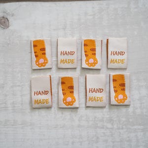 Orange Cat Paw Woven Labels for Handmade Items | Sewist Gift, Pack of 8