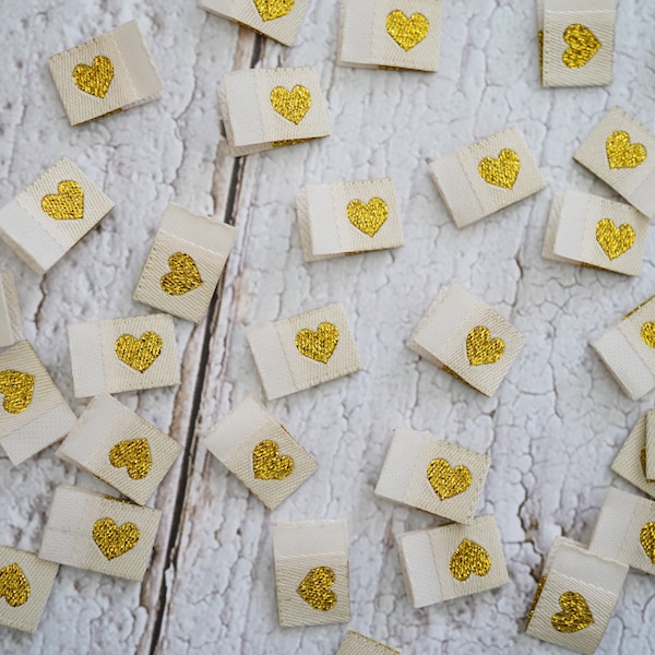 Woven labels for your handmade goods tiny gold heart