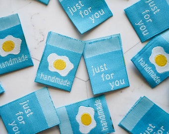 Woven labels for your handmade goods fried egg handmade woven labels