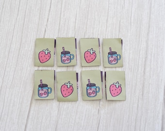 Strawberry & Drink Woven Labels: Handmade Sewing Tags (Pack of 8)