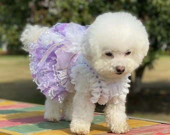 Summer Dog Flower Dress, Cat Dog Wedding Dress, Sparkling Lilac Tutu Dress for Dog, Cat Dog Birthday Quinceanera Outfit, Pet Clothes Custom