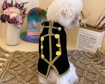 Dog Prince Costume Halloween, Dog Wedding Tuxedo Formal Suit, Dog Vampire Duke Outfit Vintage, Black Jacket Dog Coat, Cat Dog Pet Clothes