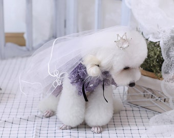 Cat Dog Wedding Veil Pet Bride Bridesmaid Costume Birthday Holiday Fancy Princess Outfit Puppy Doggy Chihuahua Kitten Bunny Party Gown Veil