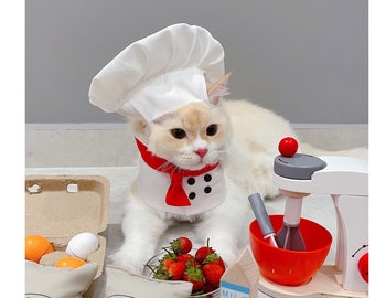 Cat Chef Costume Halloween, Pet Cosplay Party Outfit, Kitchen Helper Assistant Costume, Chef Hat Chef Bandana for Cat, Baking Cook Costume