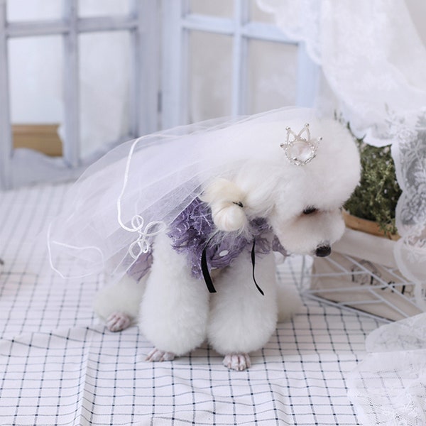 Cat Dog Wedding Veil Pet Bride Bridesmaid Costume Birthday Holiday Fancy Princess Outfit Puppy Doggy Chihuahua Kitten Bunny Party Gown Veil