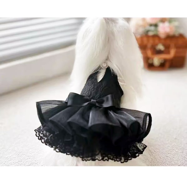 Dog Cheongsam Dog Qipao Dress Black, 1920s Vintage Luxury Tutu Dress for Cats Dogs, Dog Birthday Outfit, Dog Evening Gown Pet Clothes Custom