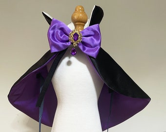 Pet Halloween Costume, Black Cape with Purple Bow Tie, Inspired from Evil Queen Snow White, Dog Cosplay Witch Outfit, Cat Witch Costume