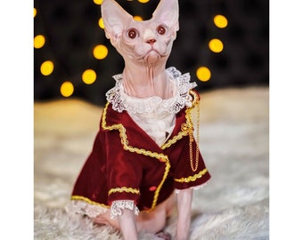 Sphynx Cat Wedding Tuxedo Red, Sphynx Cat Prince Costume Halloween, Formal Suit Dog Swallow-tailed Coat, Pet Birthday Outfit Clothes Jacket