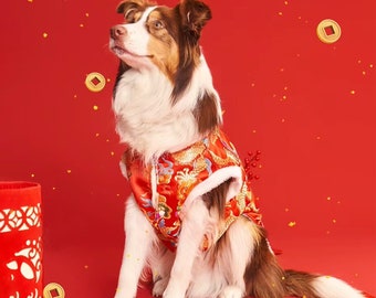 New Year Large Dog Clothes Chinese Spring Festival Costume Red Dragon Coat,Custom Lunar New Year Gifts Pet Winter Clothes Red Jacket Sweater