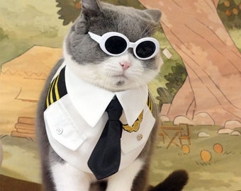 Cat Pilot Costume Halloween, Air Force Cat Bandana, Air Captain Cat Bandana, Pet Airman Bib Collar, Pilot Outfit Kitten Bunny Pet Clothes