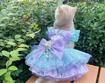 Cat Dog Halloween Costume,Inspired from the Little Mermaid, Sea Princess Ariel Costume, Dog Birthday Outfit, Kitten Puppy Pet Fancy Dress