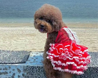 Taille personnalisée, robe de mariée pour chien, robe en tulle respirant rouge pour grands chiens et chats, tenue d'anniversaire de chiot, costume de princesse, vêtements d'été pour animaux de compagnie