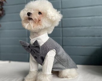 Dog Formal Suit, Dog Tuxedo with Bow Tie, Dog Wedding Attire,Dog Birthday Outfit,Dog Prince Costume Halloween,Dog Swallow-tailed Coat Custom