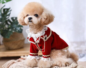 Dog Prince Costume Halloween, Dog Wedding Tuxedo, Royal Court Vintage Coat for Dogs Cats, Vampire Outfit Military Uniform Pet Clothes Custom