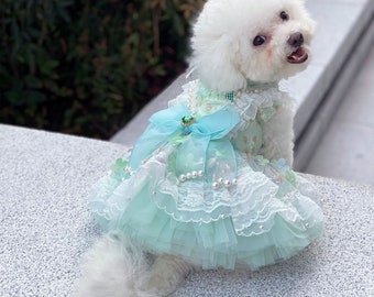 Hundehochzeitskleid Benutzerdefinierte Größe, glitzernde grüne Blumen-Tüllkleid für große Hunde Katzen, Welpen-Geburtstags-Outfit-Prinzessin Kostüm-Sommer-Haustier-Kleidung