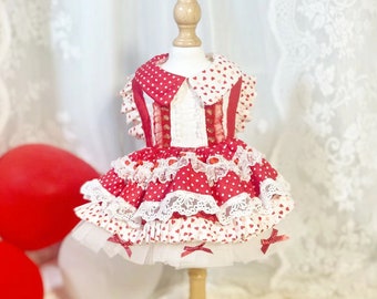 Vestido de novia para perros tamaño personalizado, vestido de lunares blanco rojo para perros y gatos grandes, traje de cumpleaños para cachorros traje de princesa ropa para mascotas de verano