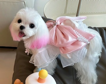 Taille personnalisée, robe de mariée pour chien, robe en tulle blanc rose pour grands chiens, chats, tenue de fête d'anniversaire de chiot, costume de princesse, vêtements d'été pour animaux de compagnie