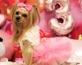 Taille personnalisée, robe de mariée pour chien, robe rose en tulle avec nœud pour grands chiens et chats, tenue de fête d'anniversaire de chiot, costume de princesse, vêtements d'été pour animaux de compagnie