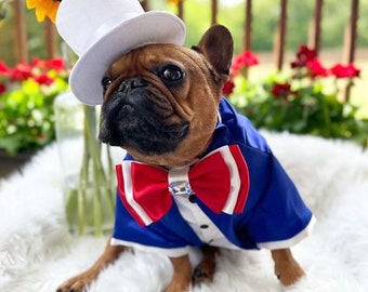 Costume formel de chien bleu, smoking de mariage de chien avec noeud papillon rouge, costume de chien patriotique, jour de l'indépendance 4 juillet tenue de chien, chat chien vêtements pour animaux de compagnie