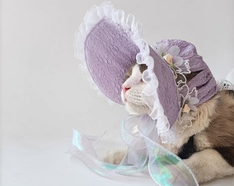 Summer Cat Hat with Ear Holes, Lavender Flower Hat Large Visor Cap for Cat, Cat Sunbonnet, Sun Protection Hat Cat Dog Pet Outdoor Hat Custom