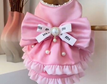 Pink Dog Wedding Dress Custom Size, Bridesmaid Pink Satin Dress for Large Dogs and Cats, Puppy Birthday Outfit Princess Costume Pet Clothes