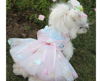 Dog bridesmaid formal dress in roses and sparkle tulle XXS-L