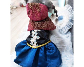 Princess Anna Halloween Costume for Dog, Cat Dog Cosplay Party Dress, Dog Birthday Outfit, Pet Halloween Dress Inspired from Elsa and Anna