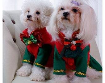 Christmas Pet Couple Outfit Dog Xmas Dress Dog Tuxedo Cat Santa Costume Pet Festive Birthday Party Prom Gown Puppy Kitten Pet Clothes Hat